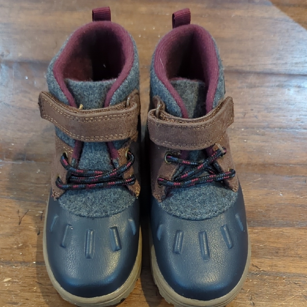 Carter's Brown and Gray Boots with Velcro Strap and Reinforced Toe